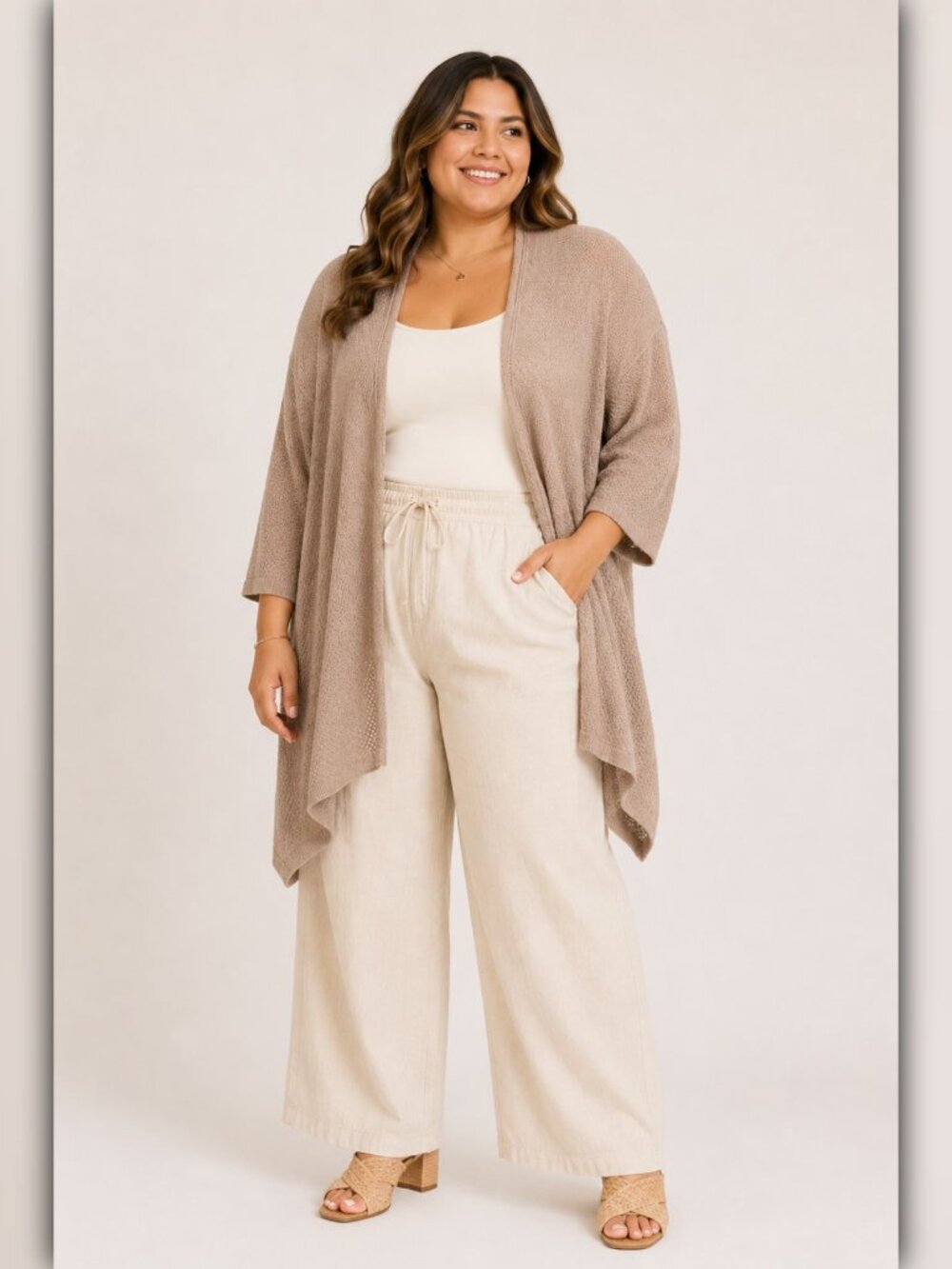 A215-A • Lightweight Folded Cuff Open Front Cardigan